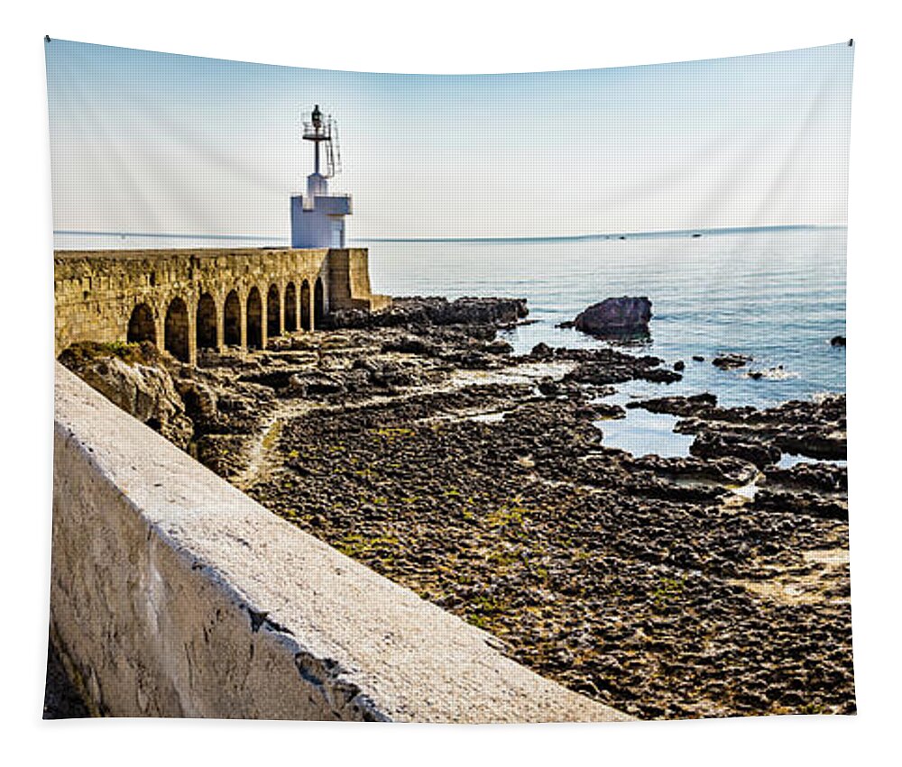 Italy Tapestry featuring the photograph path to lighthouse on the Adriatic sea by Vivida Photo PC