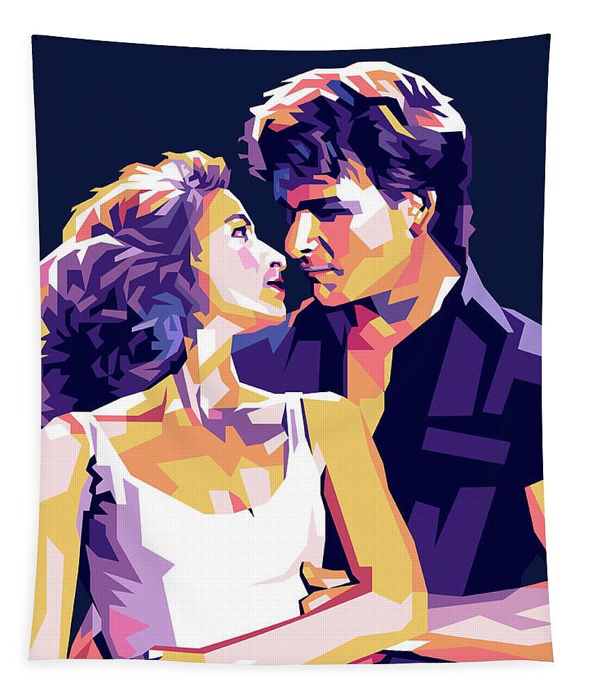 Synopsis Tapestry featuring the digital art Patrick Swayze and Jennifer Grey in ''Dirty Dancing'', with synopsis by Movie World Posters