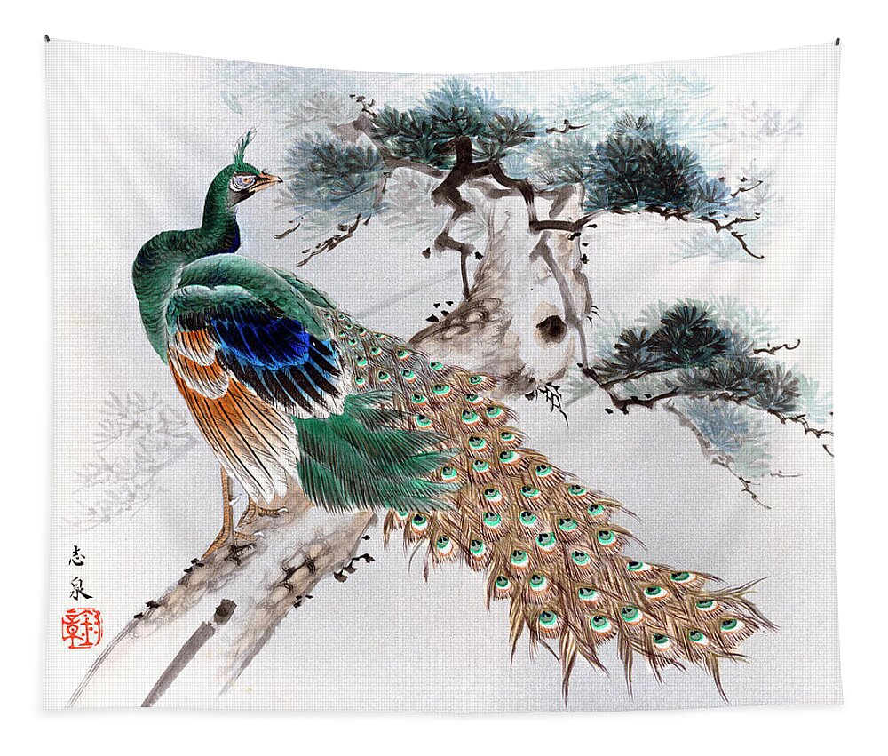 Japan Tapestry featuring the painting Peacock by Shisen