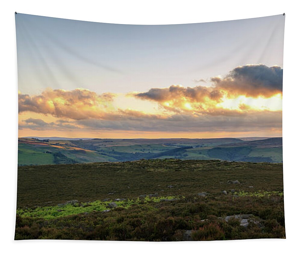 Landscape Tapestry featuring the photograph Peak District pano 05 by Chris Smith