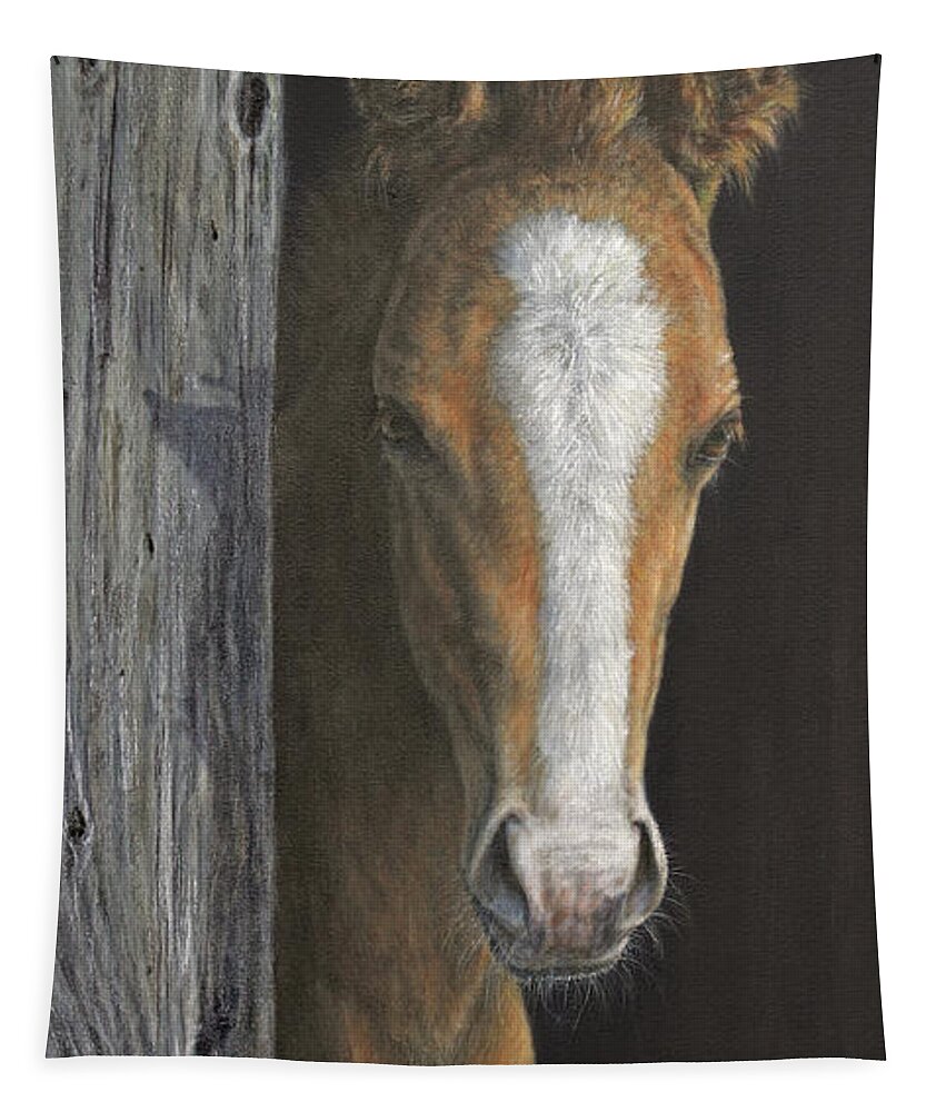 Horse Tapestry featuring the painting Peek A Boo by Kim Lockman