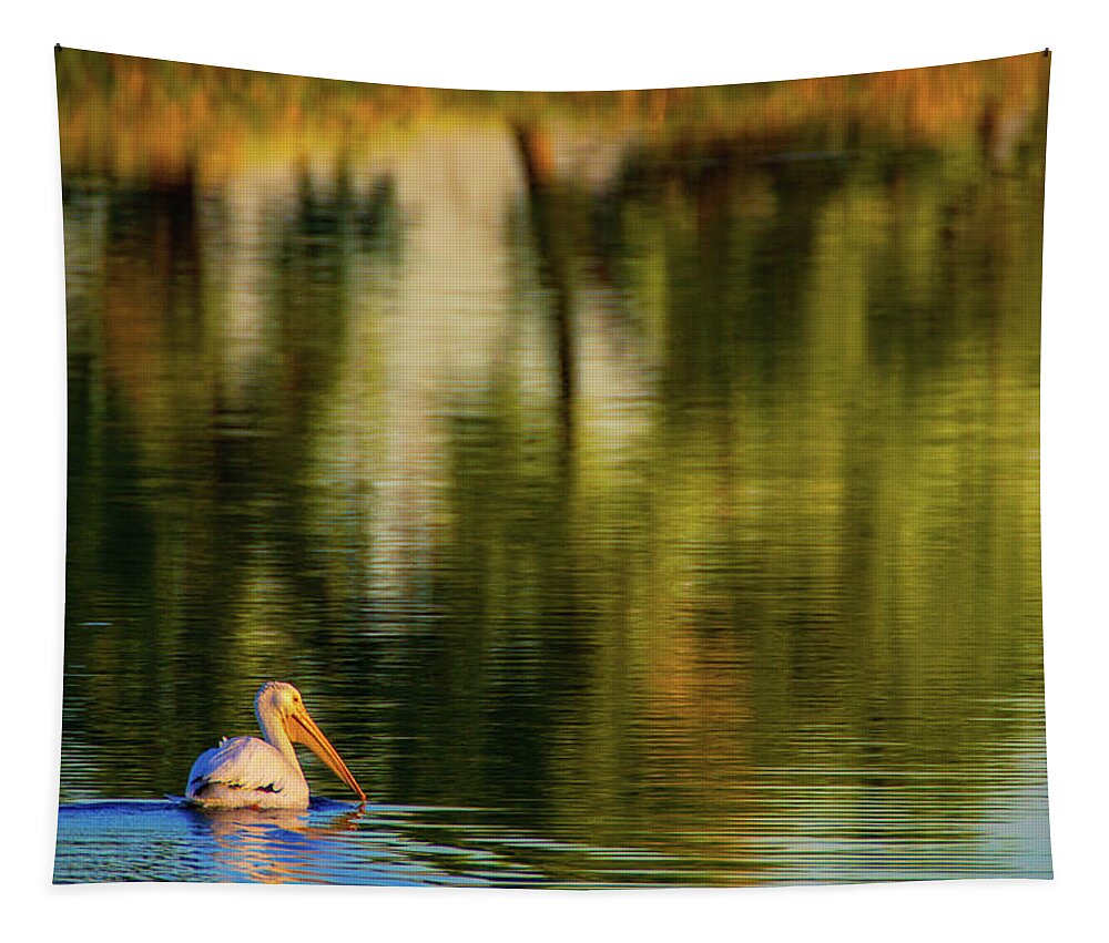 American White Pelican Tapestry featuring the photograph Pelican In Sunlight by John De Bord