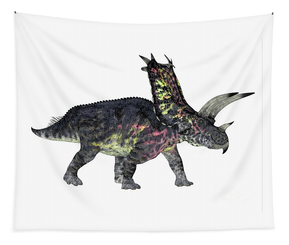 Pentaceratops Tapestry featuring the digital art Pentaceratops Dinosaur Side Profile by Corey Ford