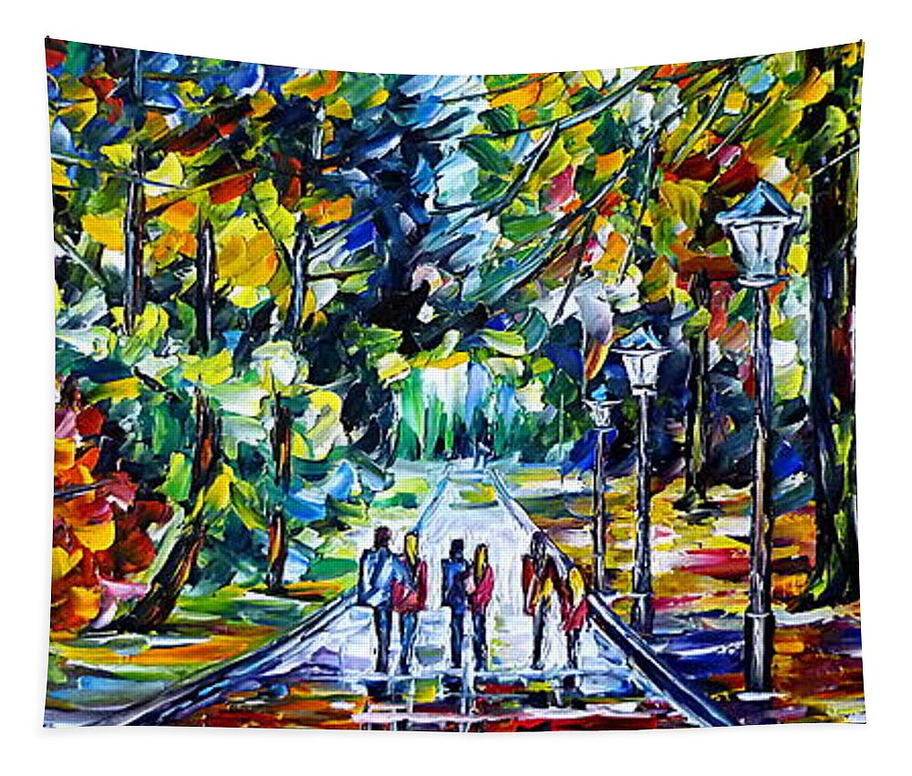 Park In Scotland Tapestry featuring the painting People In The Park by Mirek Kuzniar