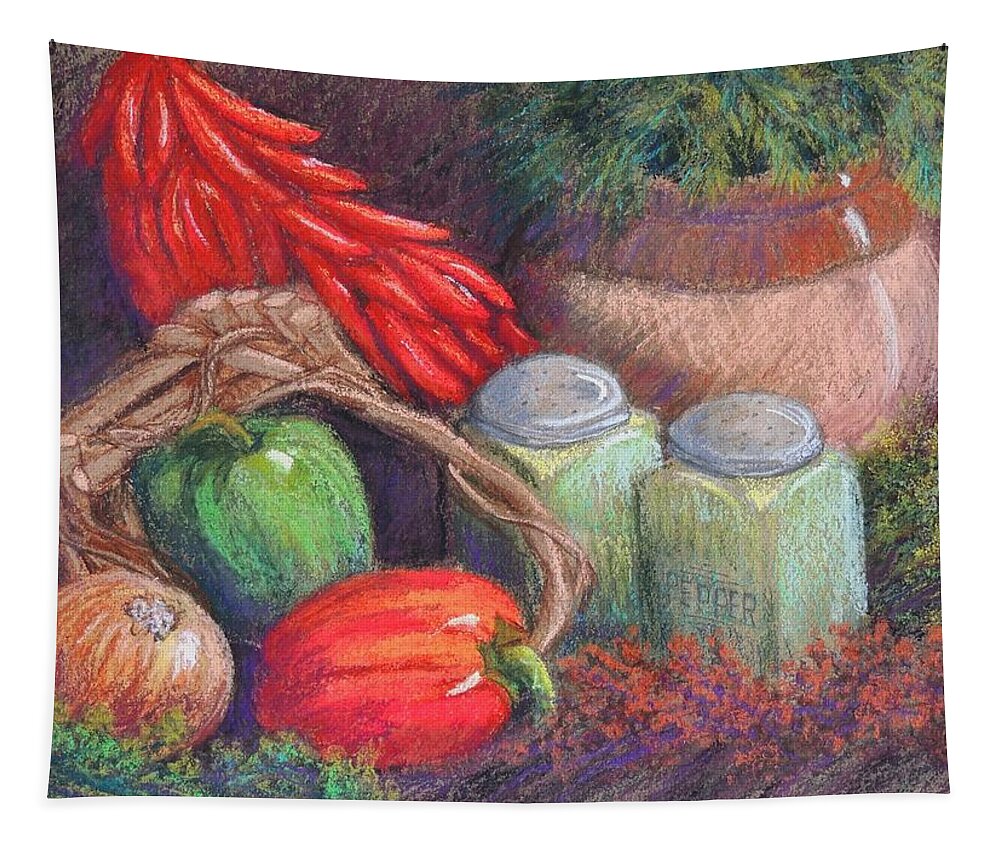 Still Life Tapestry featuring the pastel Peppers, Etc. by Candy Mayer