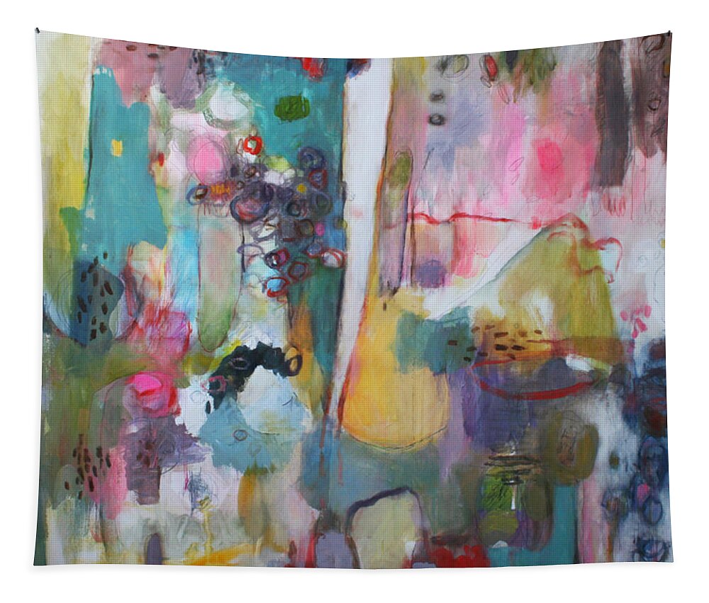 Abstract Tapestry featuring the painting Under a Peruvian Sky by Janet Zoya