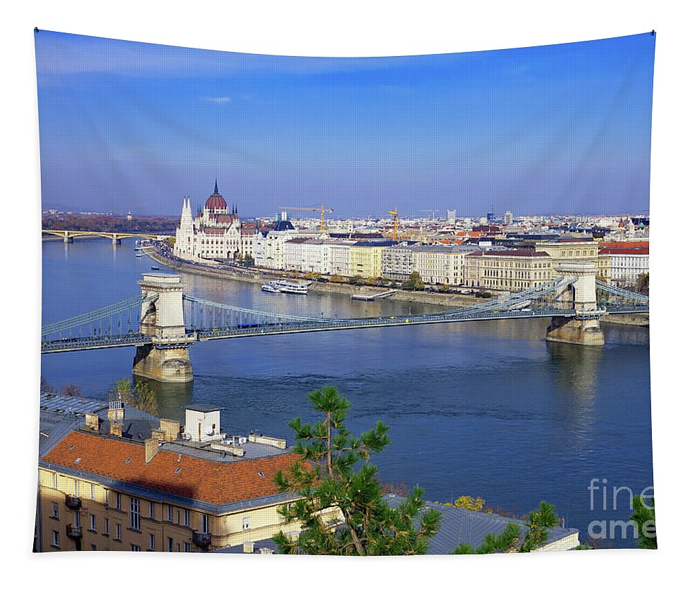Budapest Tapestry featuring the photograph Pest from the Buda Side by Diane Macdonald
