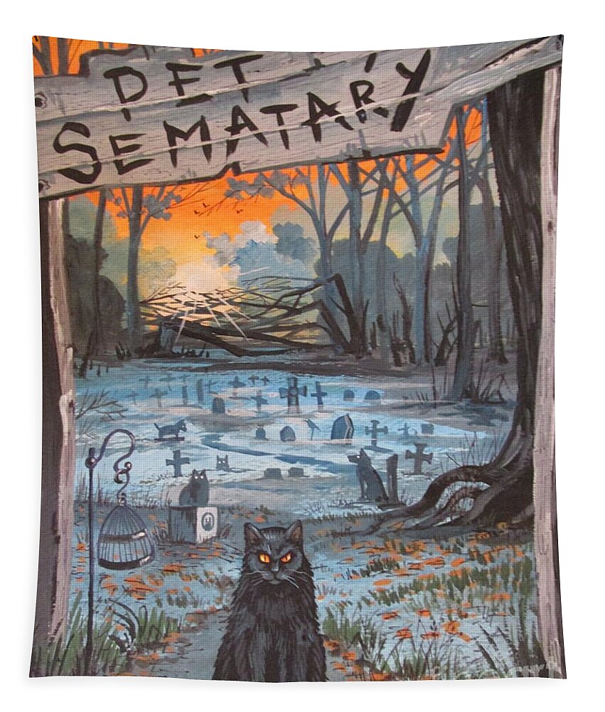 Print Tapestry featuring the painting Pet Semetary by Margaryta Yermolayeva