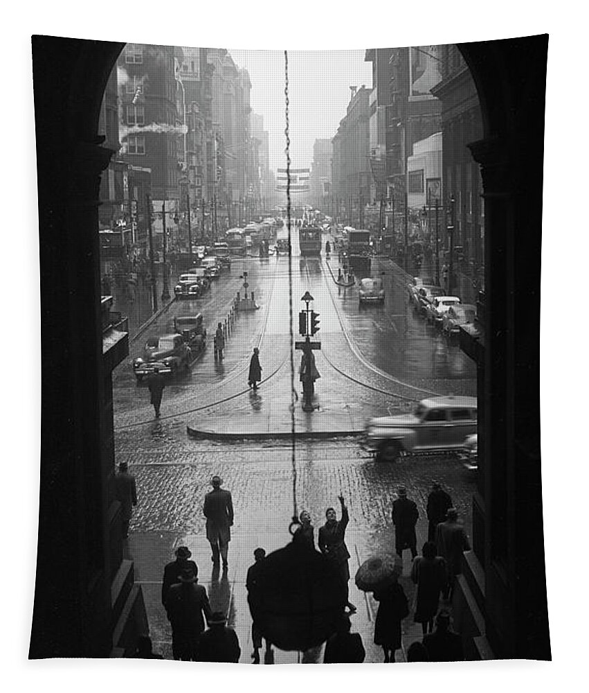 City Hall Tapestry featuring the photograph Philadelphia City Hall, East Portal, 1950 by Lawrence S Williams