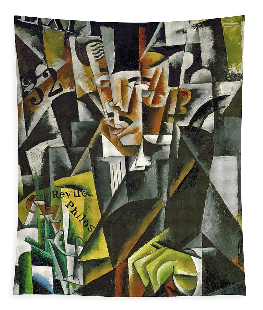 Liubov Sergeyevna Popova Tapestry featuring the painting Philosopher. Oil on canvas -1915- 89 x 63 ccm. by Liubov Sergeyevna Popova