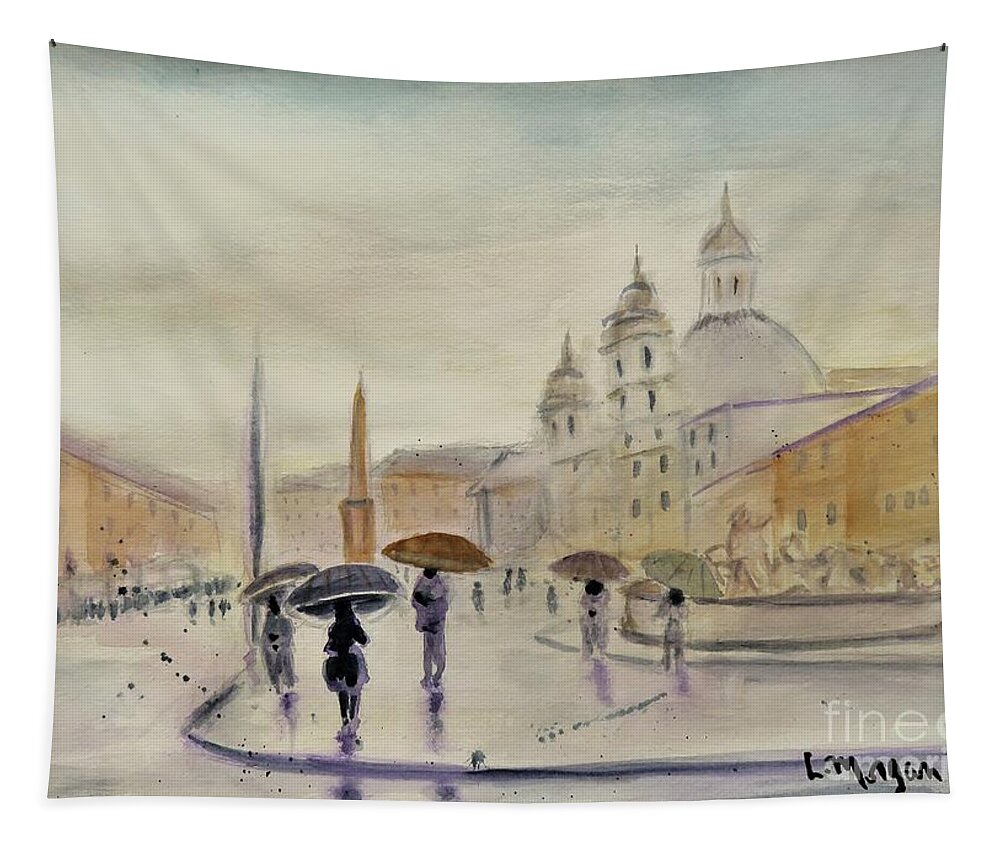 Rome Tapestry featuring the painting Piazza Navona Roma by Laurie Morgan