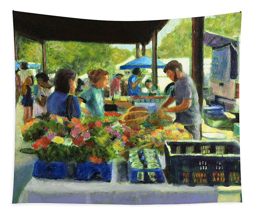 Farmer's Market Tapestry featuring the painting Picking Up The Order by David Zimmerman