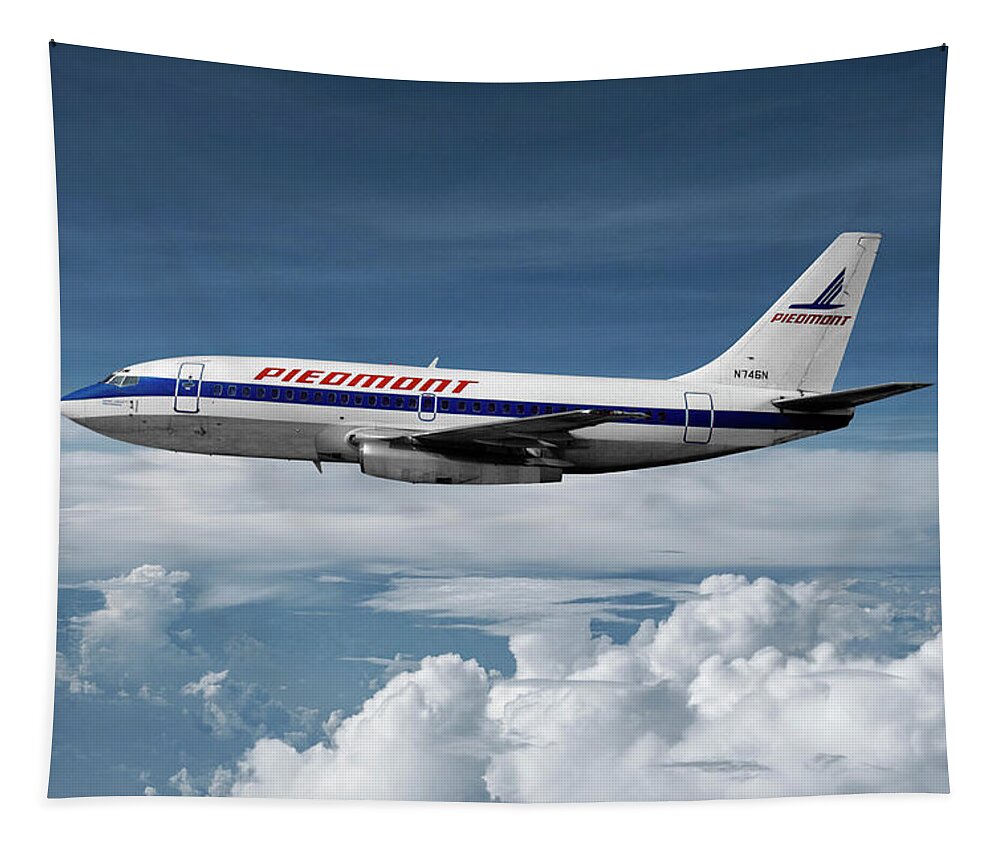 Piedmont Airlines Tapestry featuring the mixed media Piedmont Airlines Boeing 737 by Erik Simonsen