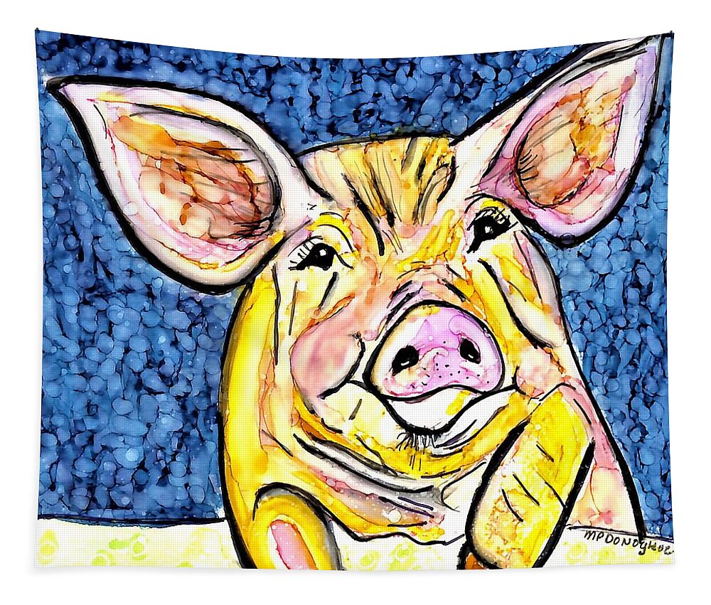 Pig Tapestry featuring the painting Piggy Big Ears by Patty Donoghue