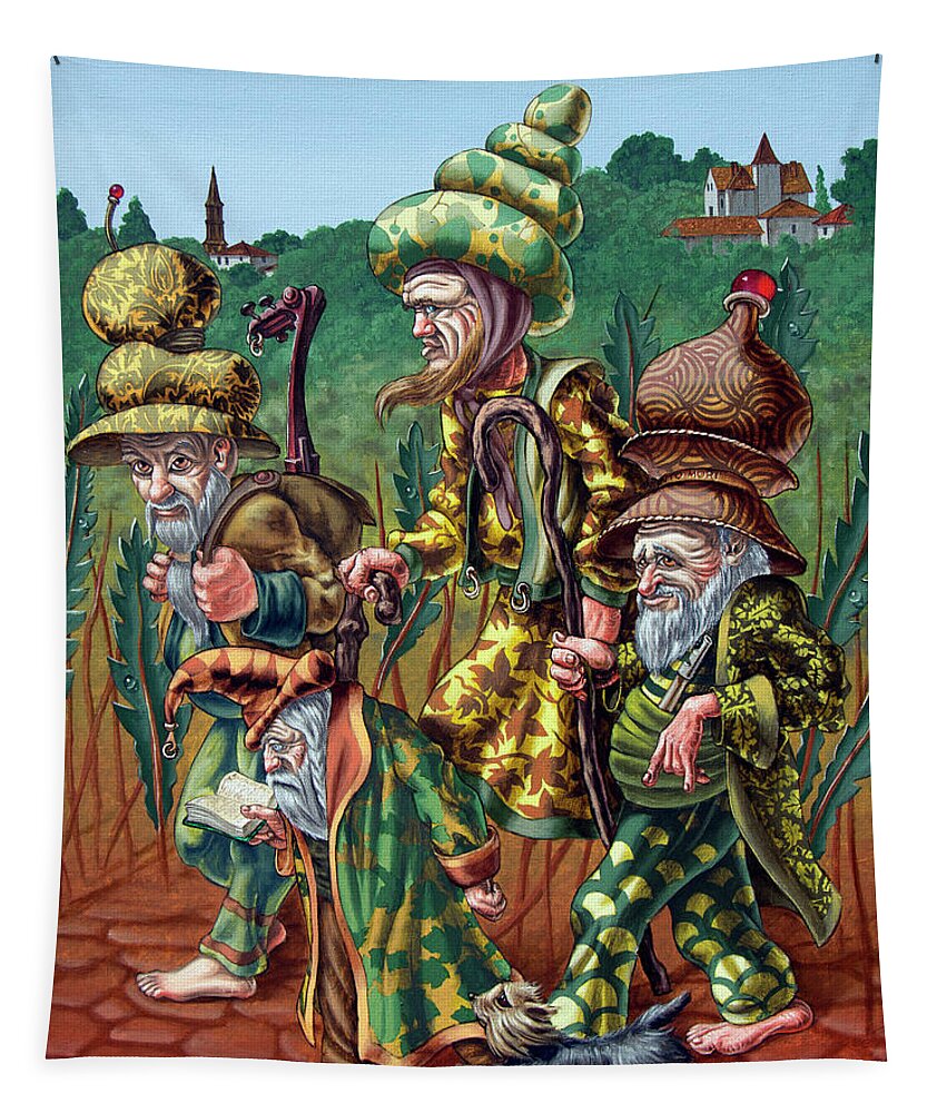  Painting Tapestry featuring the painting Pilgrims of High Grass by Victor Molev