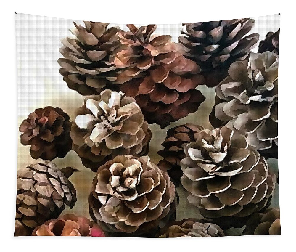 Pinecone Tapestry featuring the painting Pine Cones Organic Christmas Ornaments by Taiche Acrylic Art