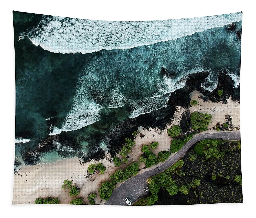 Aerial Tapestry featuring the photograph Pine Trees Beach by Christopher Johnson