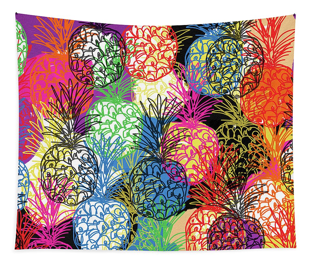 Pineapple Tapestry featuring the mixed media Pineapple Party- Art by Linda Woods by Linda Woods