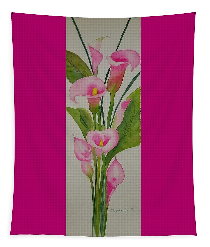Bouquet Of Lillies Tapestry featuring the painting Pink Calla Lillies by Ann Frederick