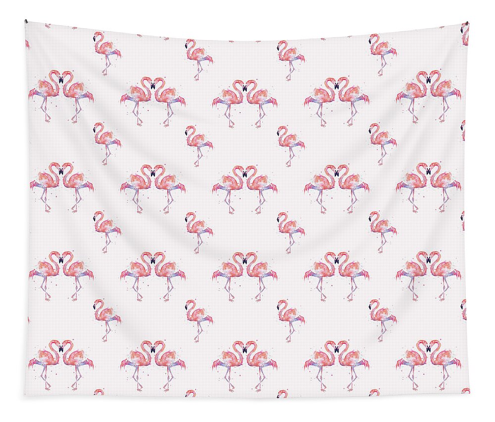 Pink Tapestry featuring the painting Pink Flamingo Pattern by Olga Shvartsur