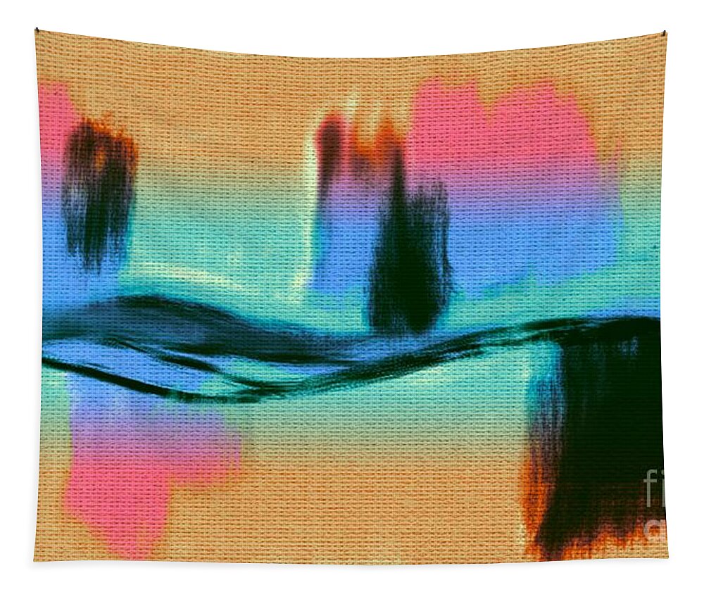 Abstract Tapestry featuring the digital art Pink Orange Turquoise Black and Aqua Abstract Painting by Delynn Addams by Delynn Addams