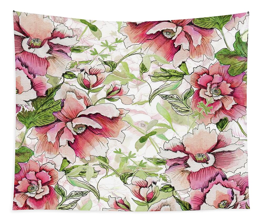 Peony Tapestry featuring the painting Pink Peony Blossoms by Sand And Chi