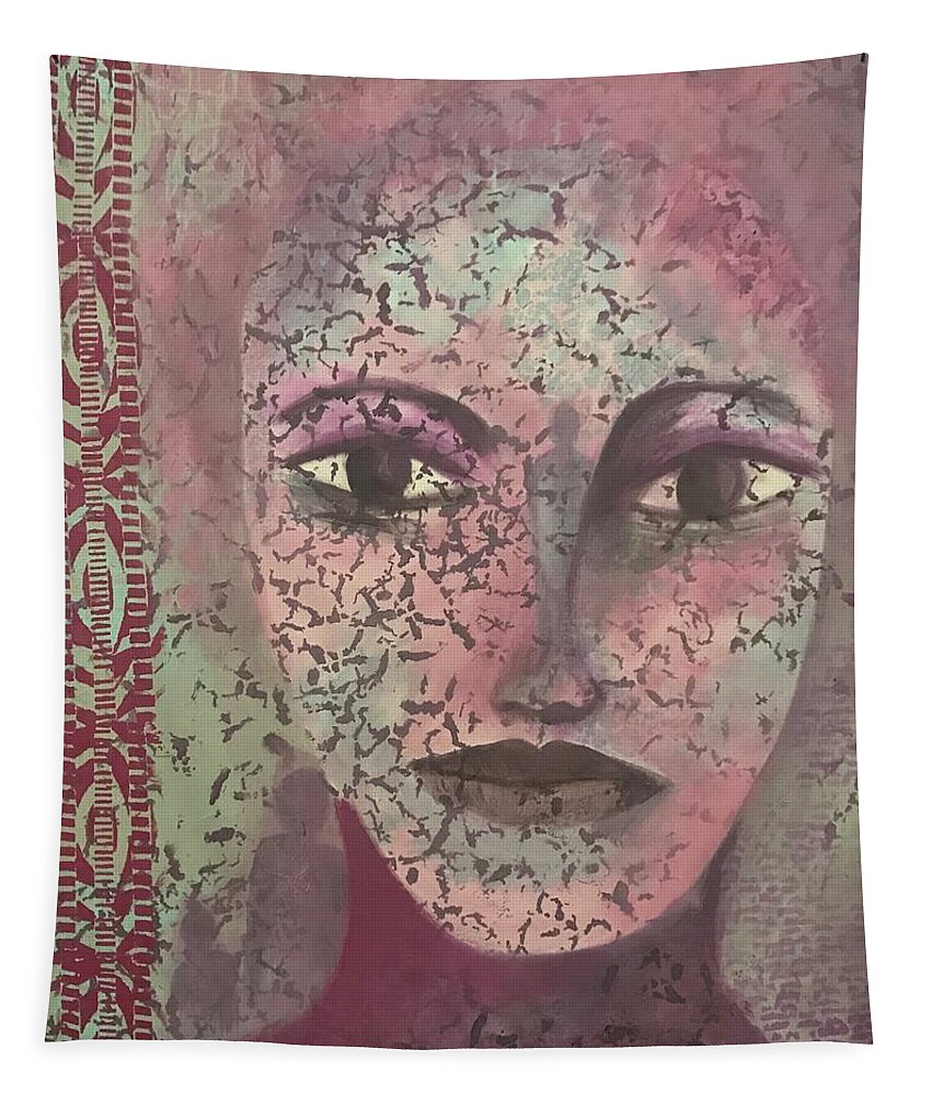 Portrait Tapestry featuring the painting Pink portrait by Hila Abada