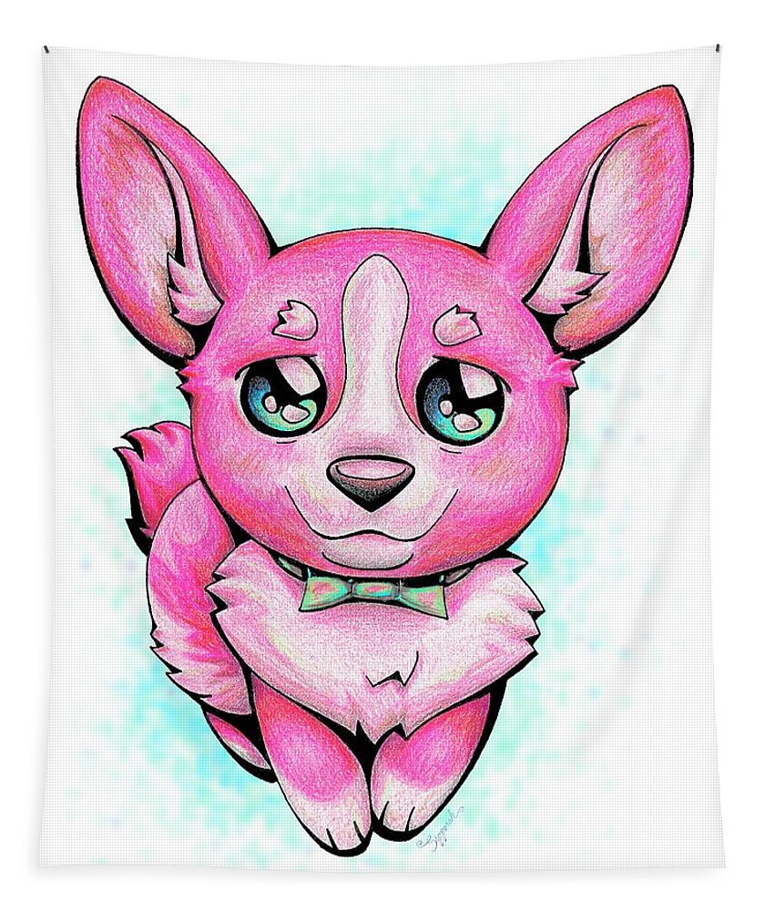 Puppy Tapestry featuring the drawing Pinkie Corgi by Sipporah Art and Illustration