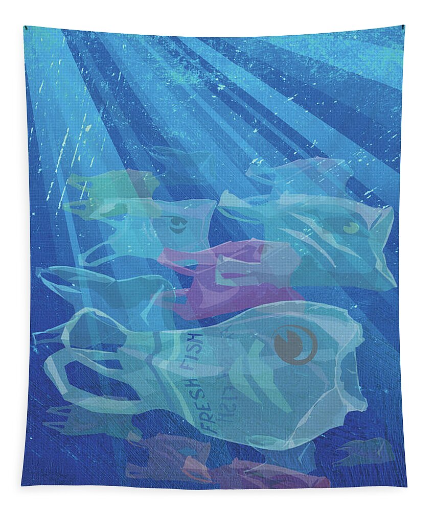 Plastic Carrier Bags Like Shoal Of Fish Tapestry by Ikon Images