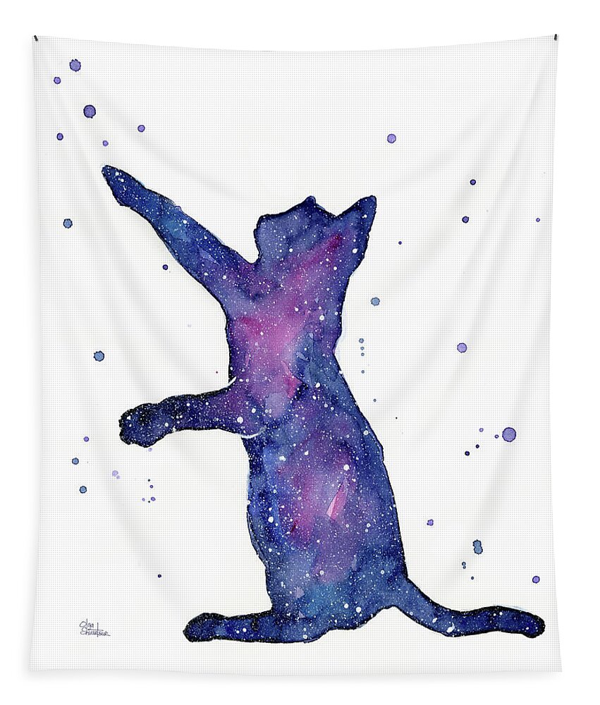 Space Tapestry featuring the painting Playful Galactic Cat by Olga Shvartsur