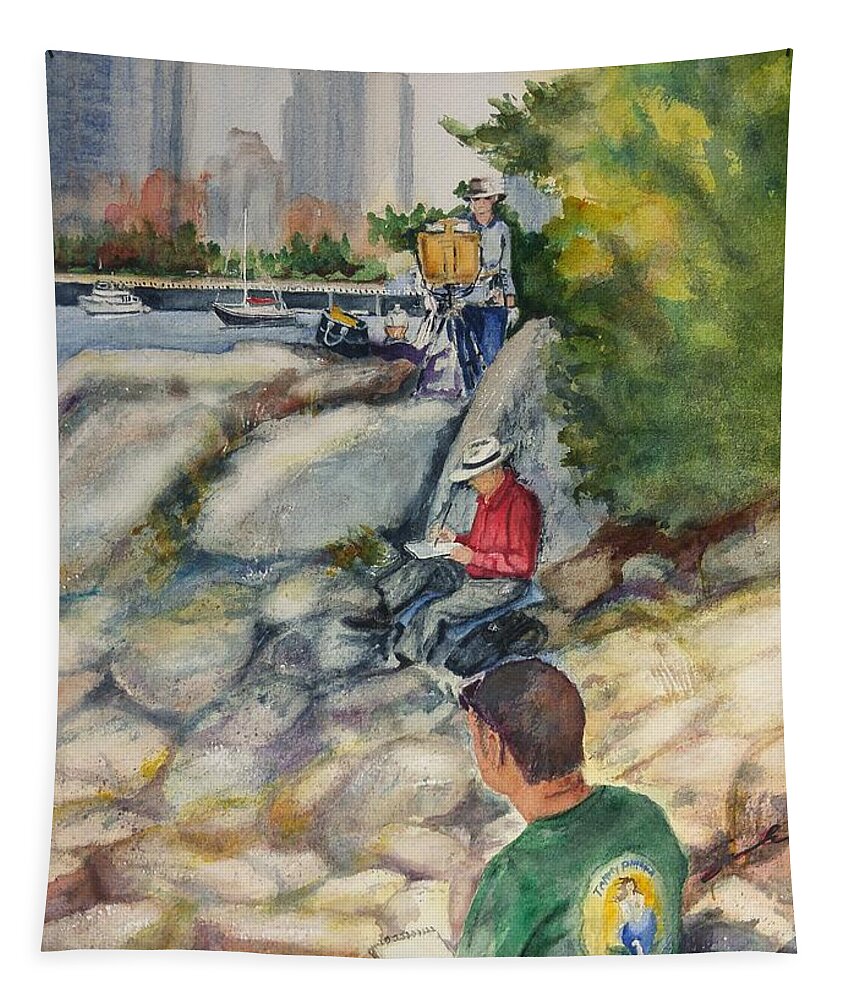 Waterfront Tapestry featuring the painting Plein Air Views by Sonia Mocnik