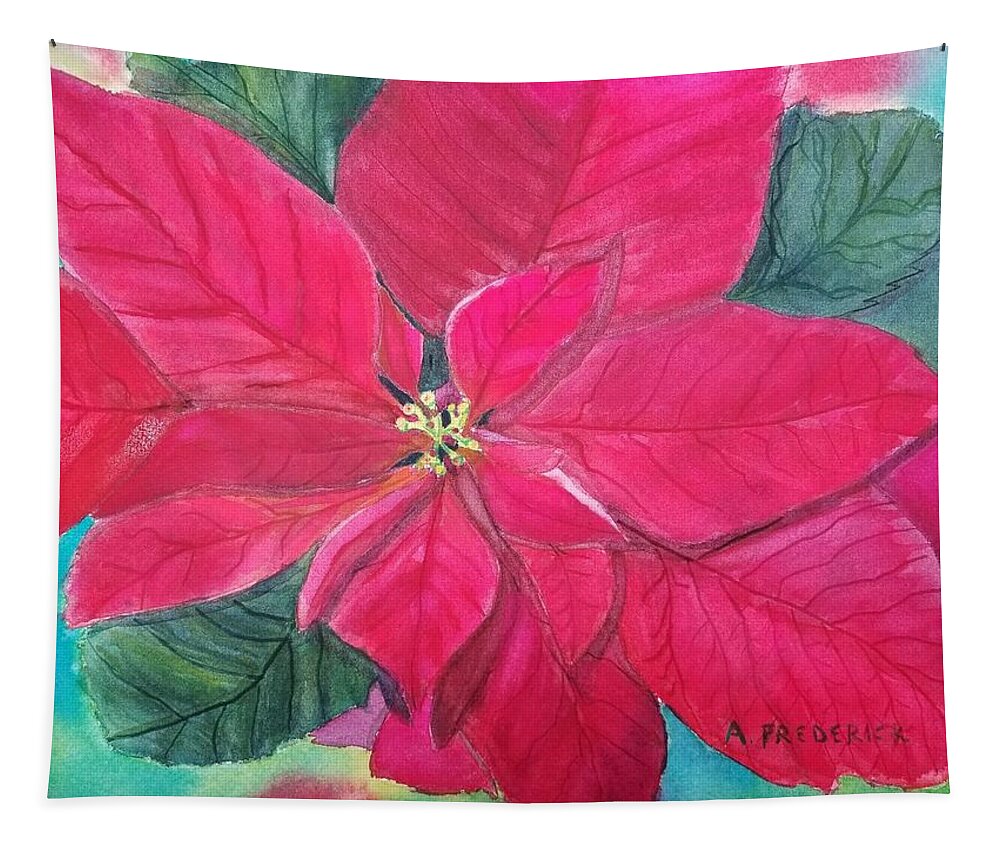 Cristmas Tapestry featuring the painting Poinsettia Glow by Ann Frederick