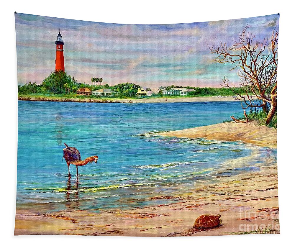 Vertical Tapestry featuring the painting Ponce Inlet Lighthouse by AnnaJo Vahle