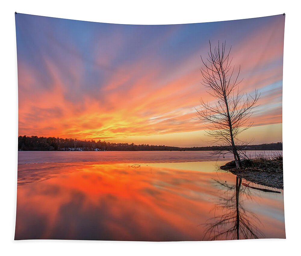Horn Pond Tapestry featuring the photograph Pond Ablaze by Rob Davies