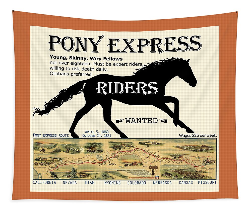 Pony Express Tapestry featuring the digital art Pony Express Want Ad by Lisa Redfern