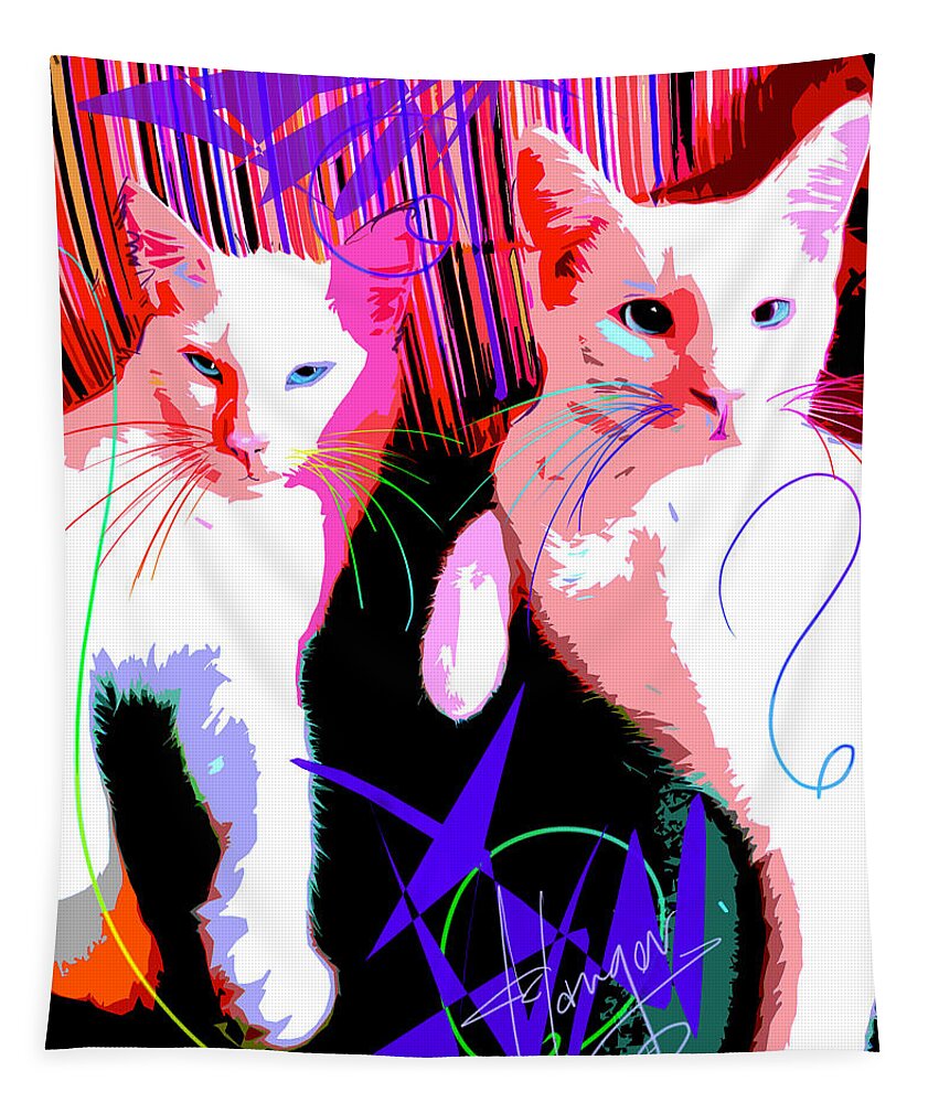 Dizzycats Tapestry featuring the painting pOp Cats Cheesecake and Cat Stevens by DC Langer