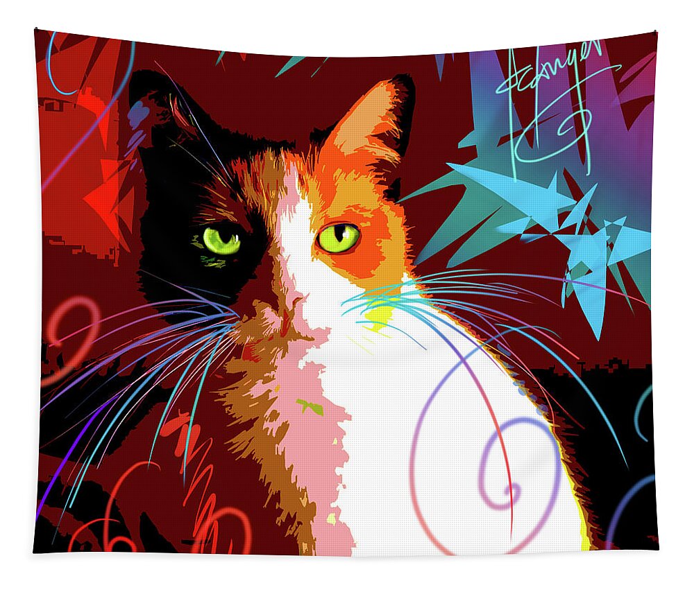 Dizzycats Tapestry featuring the painting pOpCat Chubby by DC Langer