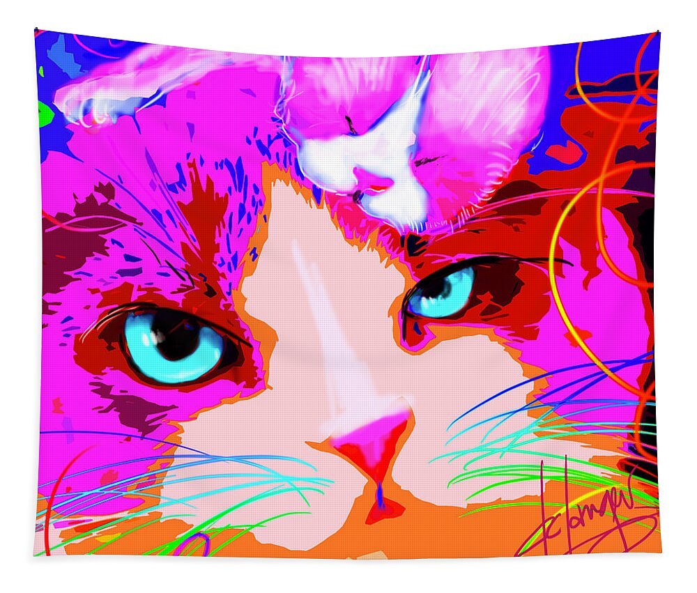 Dizzycats Tapestry featuring the painting pOpCats Mama Gina and Baby Gino by DC Langer