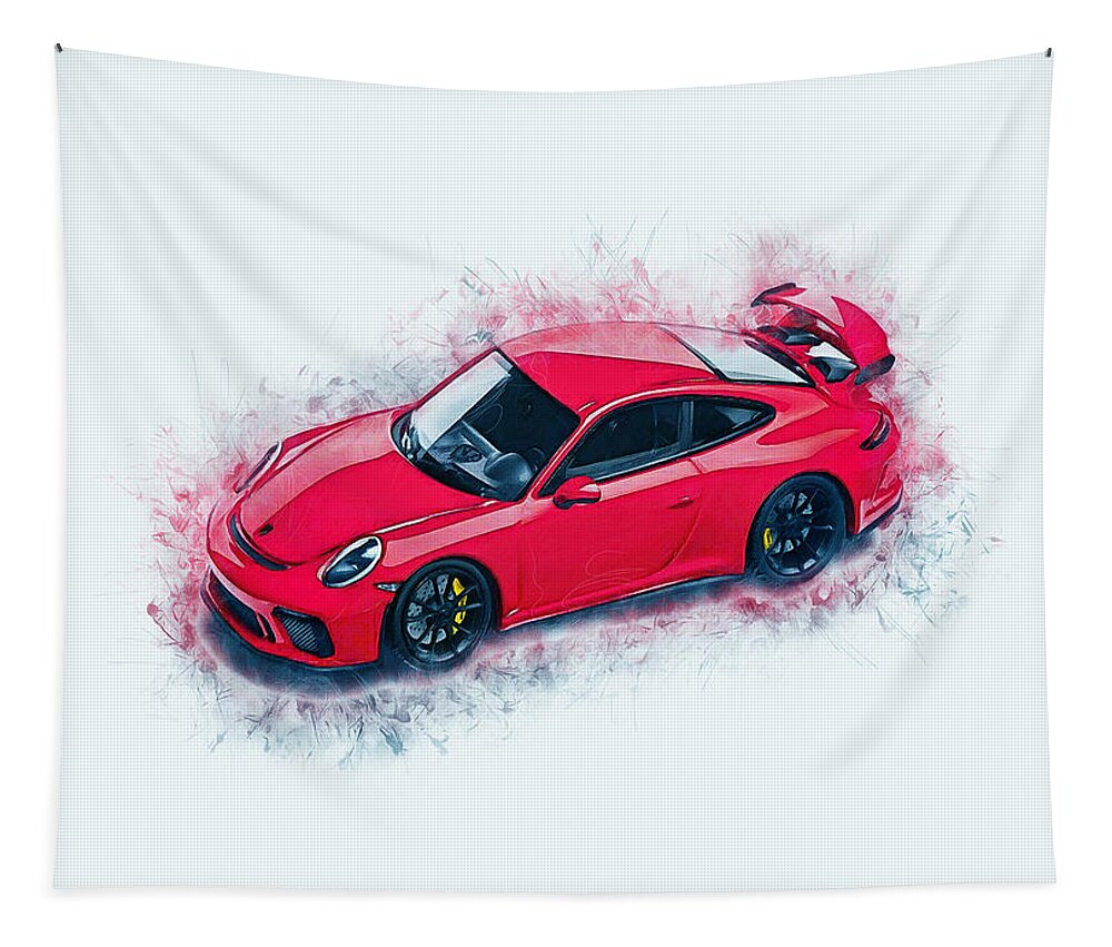 Car Tapestry featuring the digital art Porsche 911 Art by Ian Mitchell