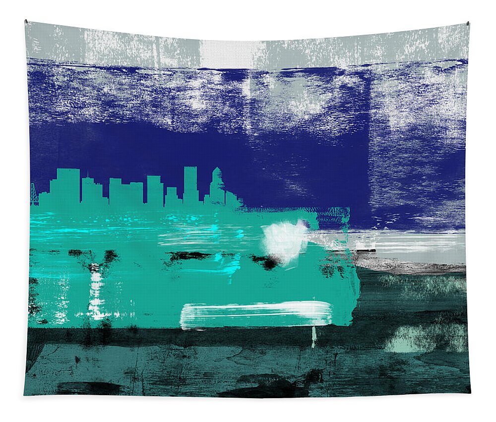 Portland Tapestry featuring the mixed media Portland Abstract Skyline II by Naxart Studio
