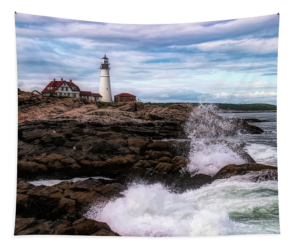 Portland Lighthouse Tapestry featuring the photograph Portland Head Lighthouse Maine by Jeff Folger
