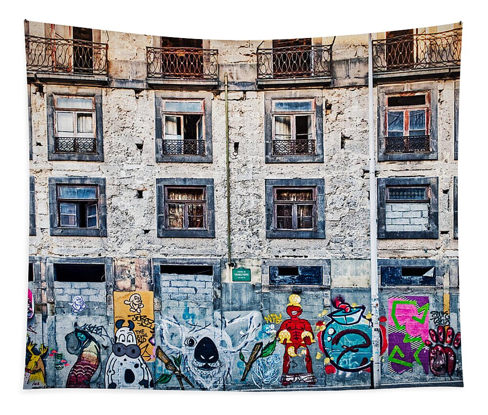 Portugal Tapestry featuring the photograph Porto Graffiti and Architecture - Portugal by Stuart Litoff
