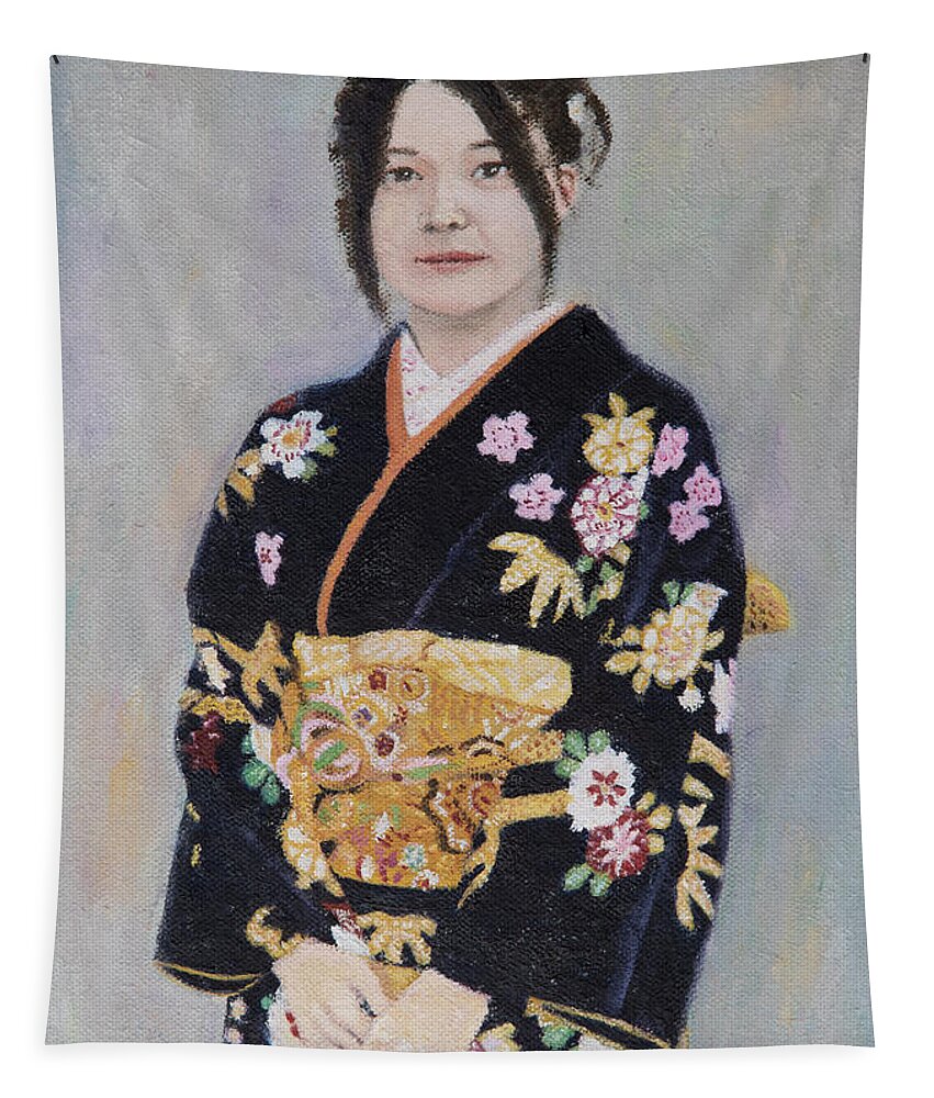 Japan Tapestry featuring the painting Portrait in Kimono by Masami IIDA