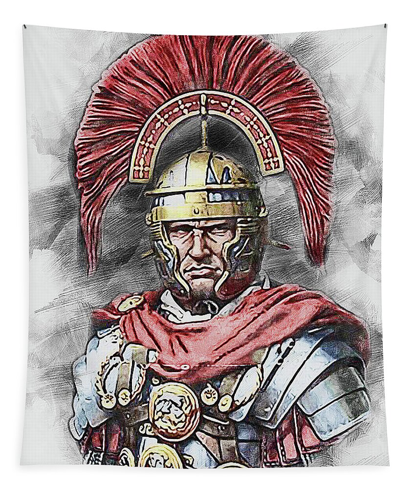 Roman Legion Tapestry featuring the painting Portrait of a Roman Legionary - 48 by AM FineArtPrints