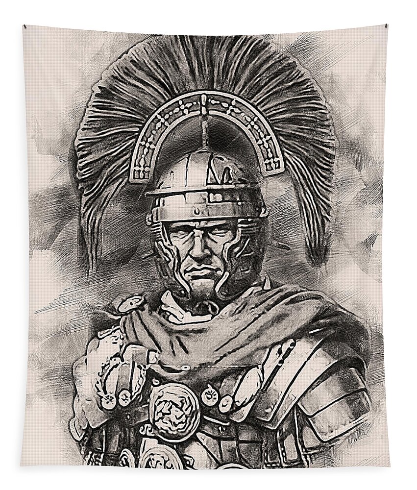 Roman Legion Tapestry featuring the painting Portrait of a Roman Legionary - 50 by AM FineArtPrints