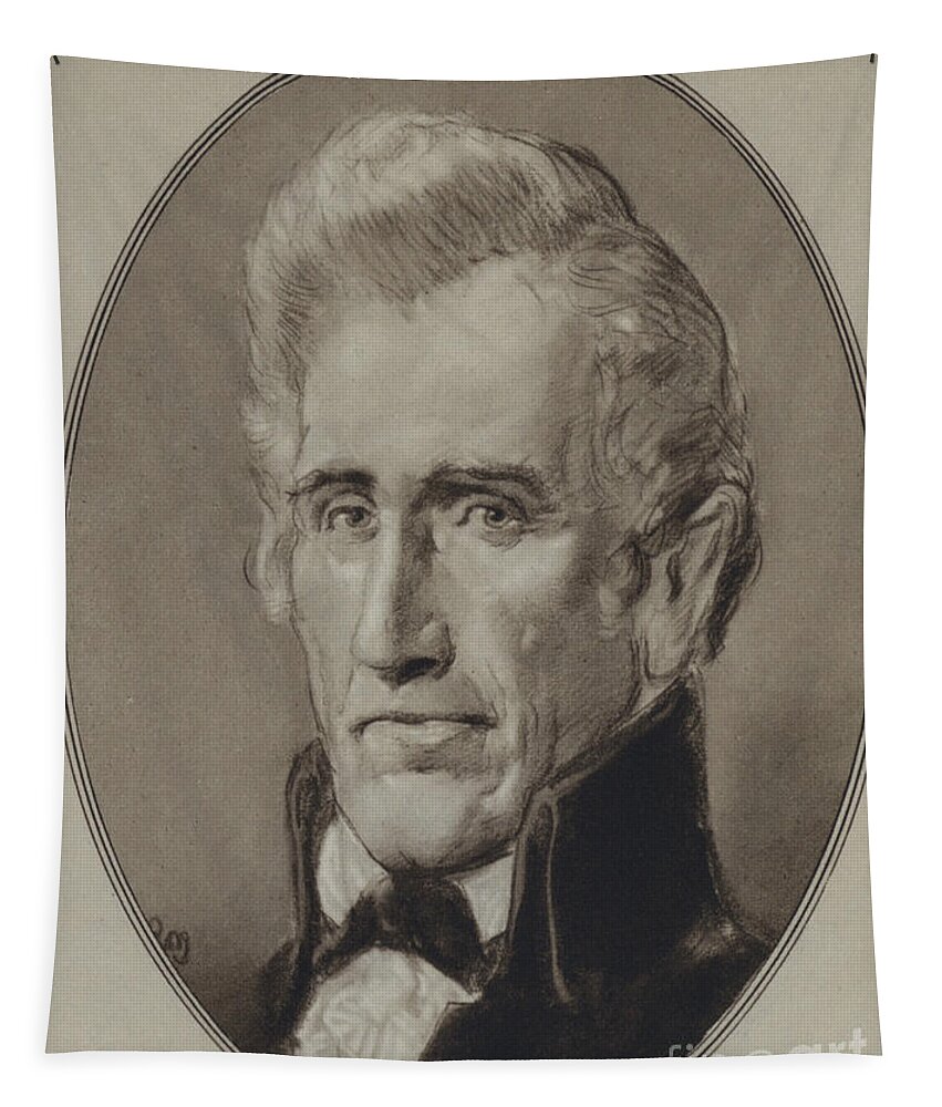 Portraits Of American Statesmen Tapestry featuring the painting Portraits Of American Statesmen, Andrew Jackson by Gordon Ross