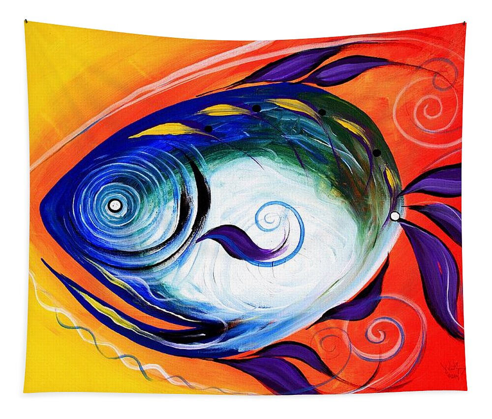 Fish Tapestry featuring the painting Positive Fish by J Vincent Scarpace