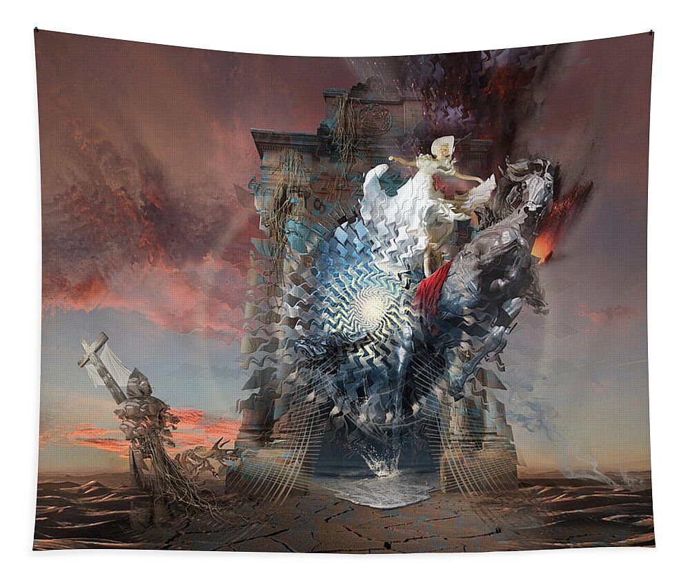 Horseman Tapestry featuring the digital art Post-tribulation Rapture or Seventh Horseman of Apocalypse by George Grie