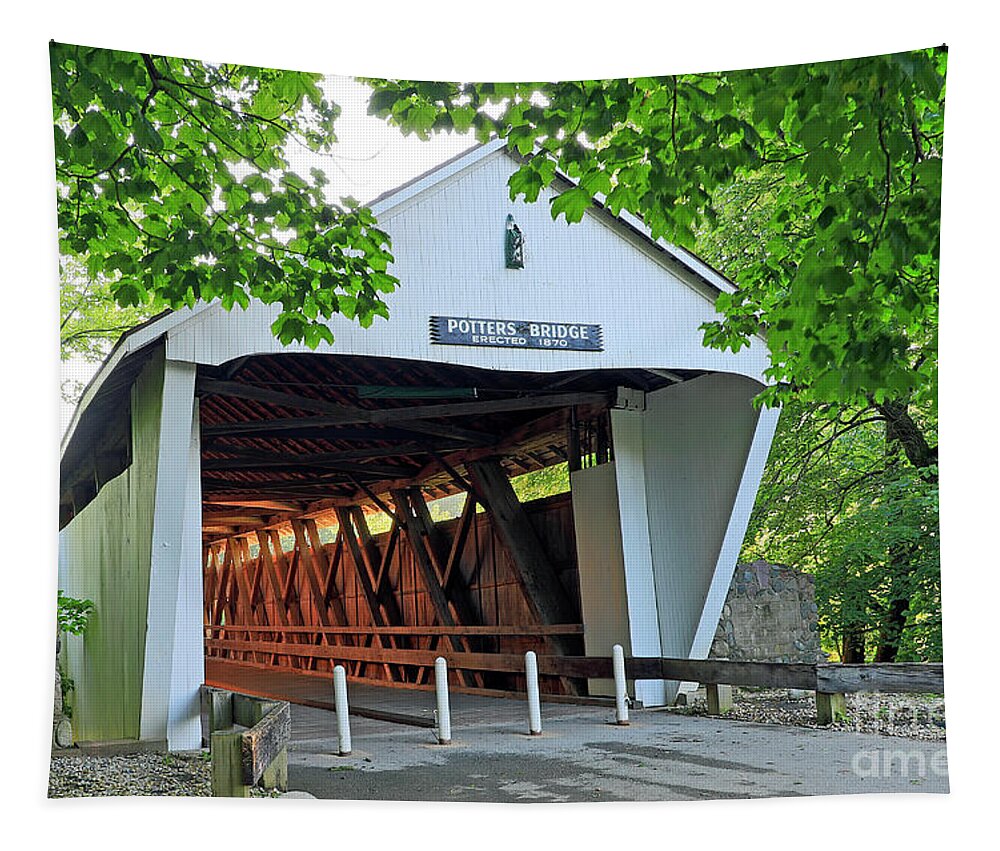 Bridge Tapestry featuring the photograph Potters Covered Bridge Noblesville, Indiana by Steve Gass