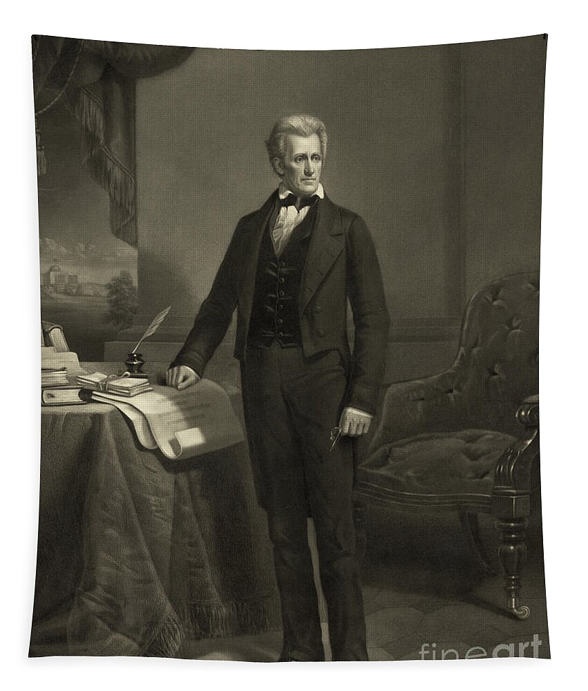 Andrew Jackson Tapestry featuring the drawing President Andrew Jackson, circa 1860 engraving by Alexander Hay Ritchie